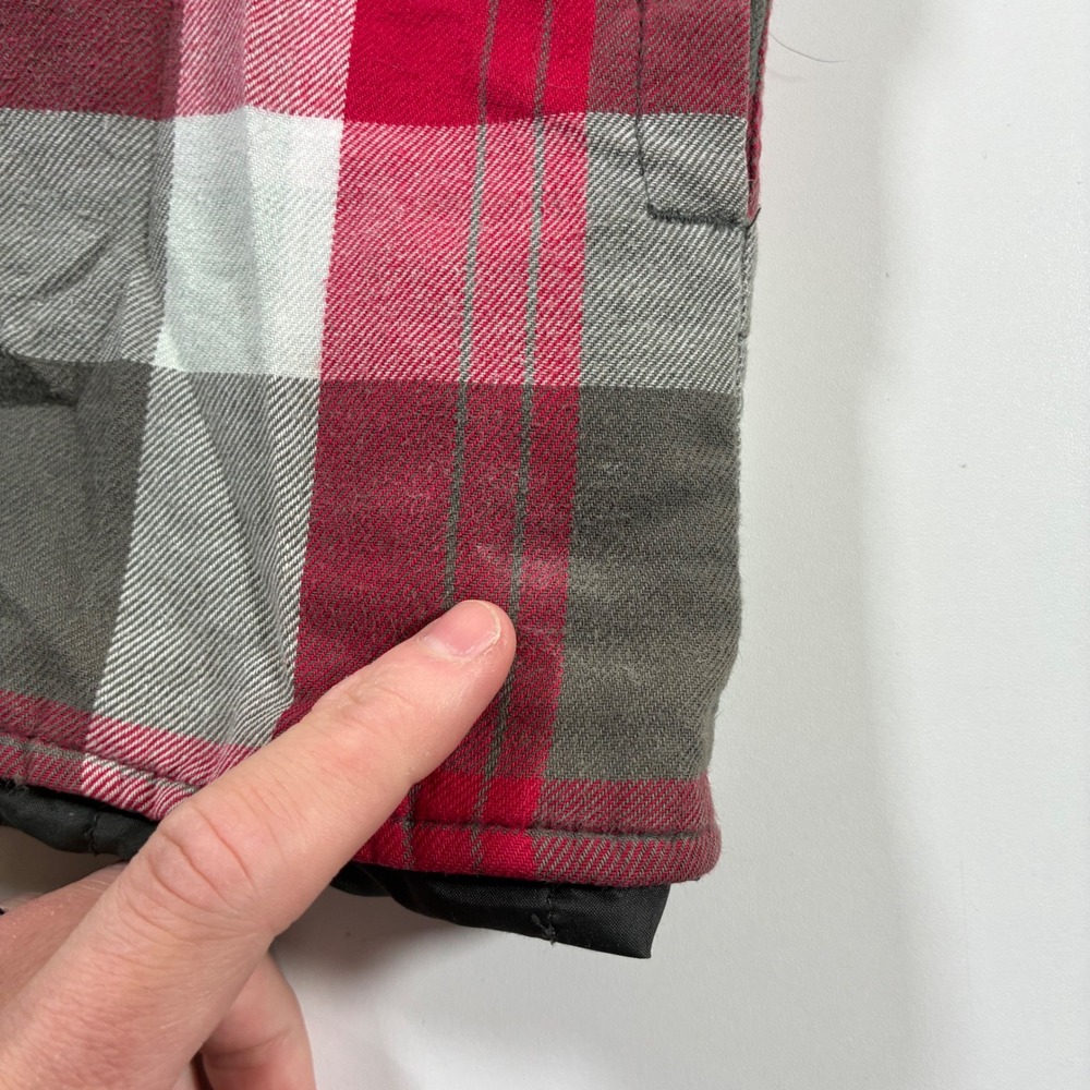 Vintage‎ Oakley Flannel Shirt Jacket XL Red Plaid Hood Quilted Lined Shacket Y2K - Picture 6 of 11